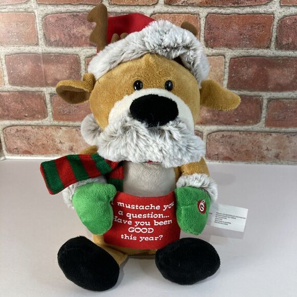 Gemmy Animated Mustachioed Reindeer Singing Up On The Housetop Christmas Holiday - Picture 2 of 8